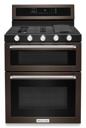 KitchenAid 6 Cu. Ft. Gas Range with Self-Clean and Double Oven - Black Stainless Steel PrintShield™ - KFGD500EBS