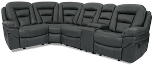 Leo 5-Piece Faux Leather Reclining Sectional with Storage Console and Dual Cupholders - Grey