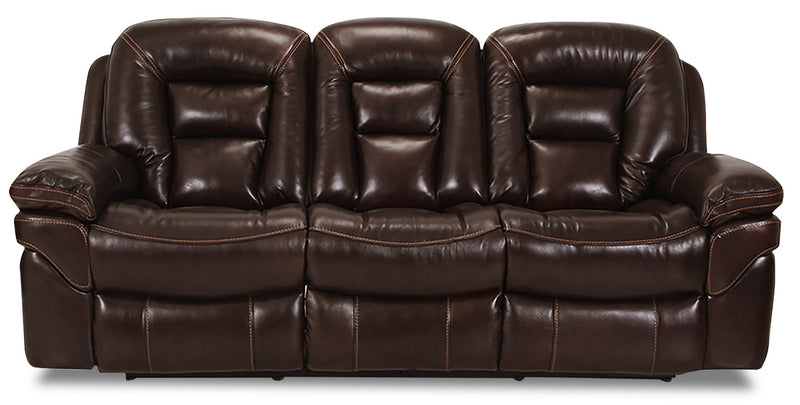 Leo Genuine Leather Reclining Sofa – Walnut - Contemporary style Sofa in Brown
