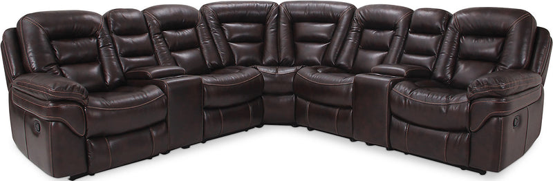 Leo Leath-Aire® Fabric 7-Piece Power Reclining Sectional – Walnut - Contemporary style Sectional in Walnut