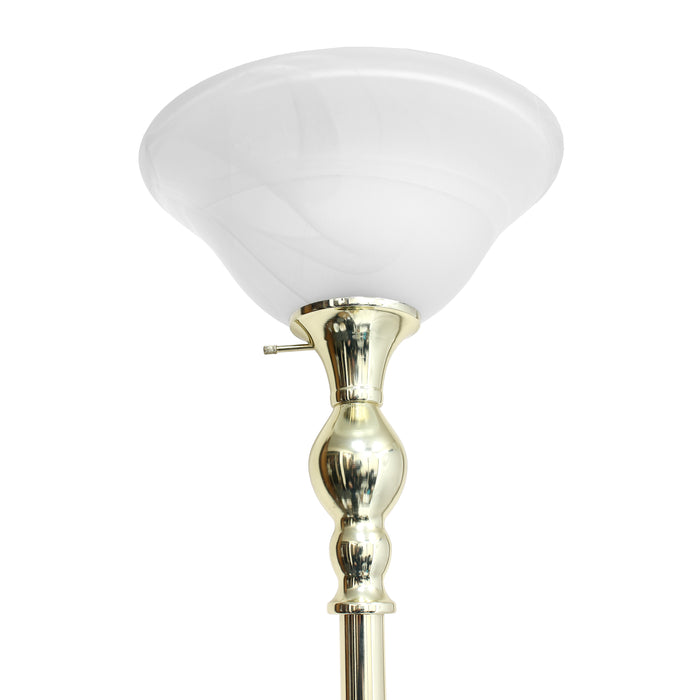 Elegant Designs 1 Light Torchiere Floor Lamp with Marbleized White Glass Shade, Gold