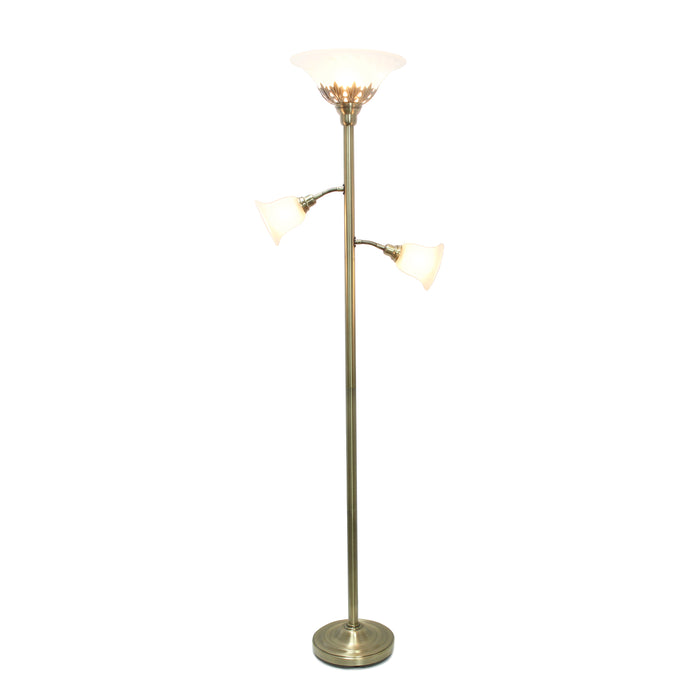 Elegant Designs 3 Light Floor Lamp with Scalloped Glass Shades, Antique Brass