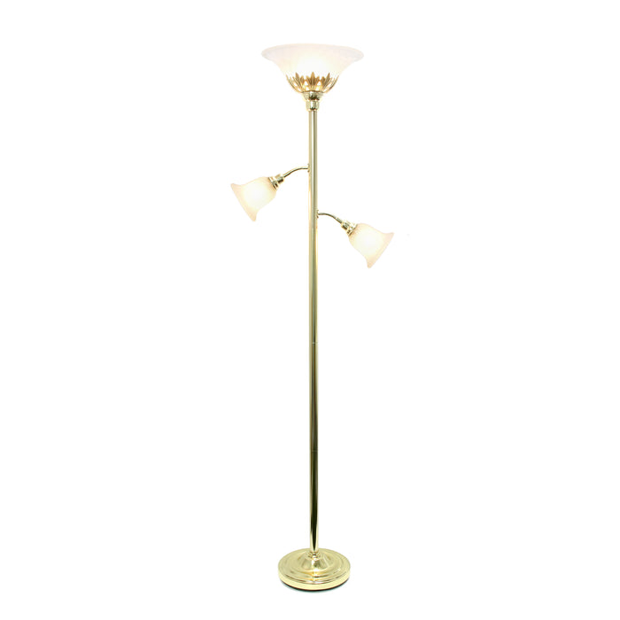 Elegant Designs 3 Light Floor Lamp with Scalloped Glass Shades, Gold