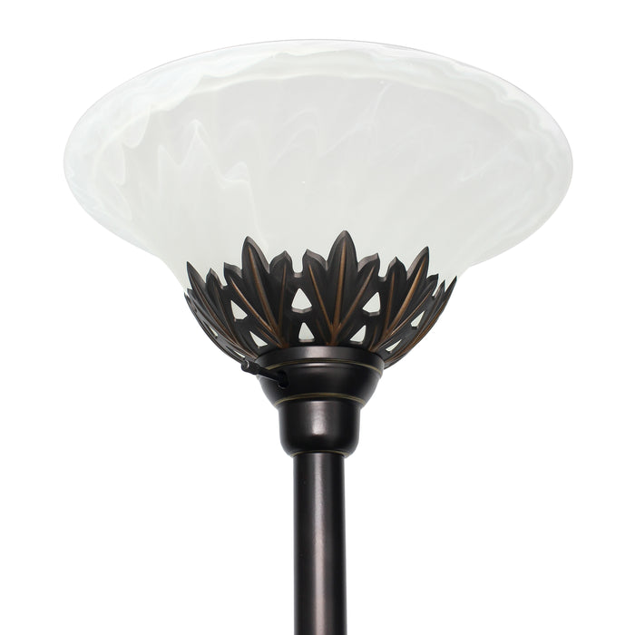 Elegant Designs 3 Light Floor Lamp with White Scalloped Glass Shades, Restoration Bronze And White