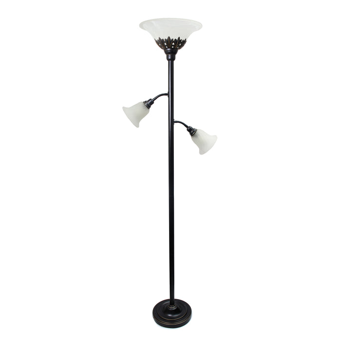Elegant Designs 3 Light Floor Lamp with White Scalloped Glass Shades, Restoration Bronze And White