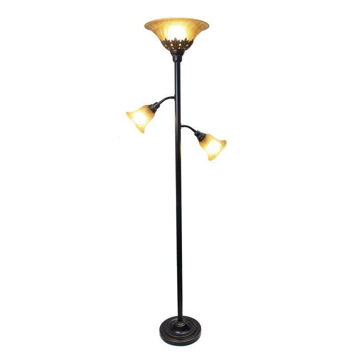 Elegant Designs 3 Light Floor Lamp with Scalloped Glass Shades, Restoration Bronze