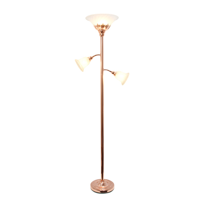 Elegant Designs 3 Light Floor Lamp with Scalloped Glass Shades, Rose Gold