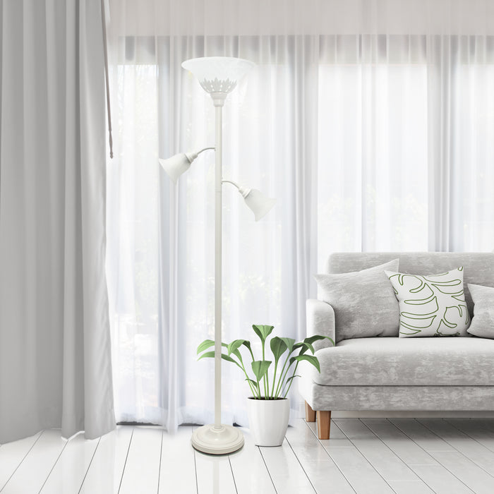 Elegant Designs 3 Light Floor Lamp with Scalloped Glass Shades, White