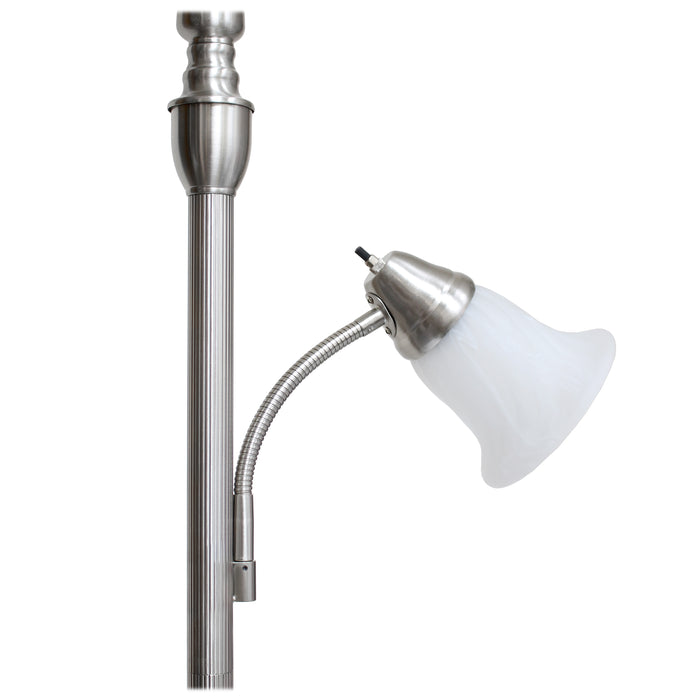 Elegant Designs 2 Light Mother Daughter Floor Lamp with White Marble Glass, Brushed Nickel