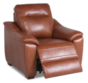 Olan Genuine Leather Power Recliner with Power Headrest - Brown