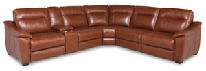 Olan 6-Piece Genuine Leather Power Reclining Sectional with Power Headrest - Brown