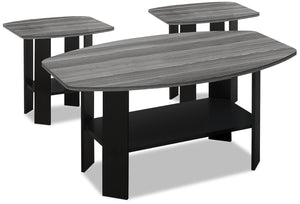 Rosario 3-Piece Coffee and Two End Tables Package - Grey and Black