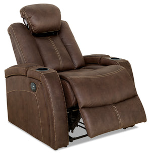 Ross Faux Suede Power Recliner - Chocolate