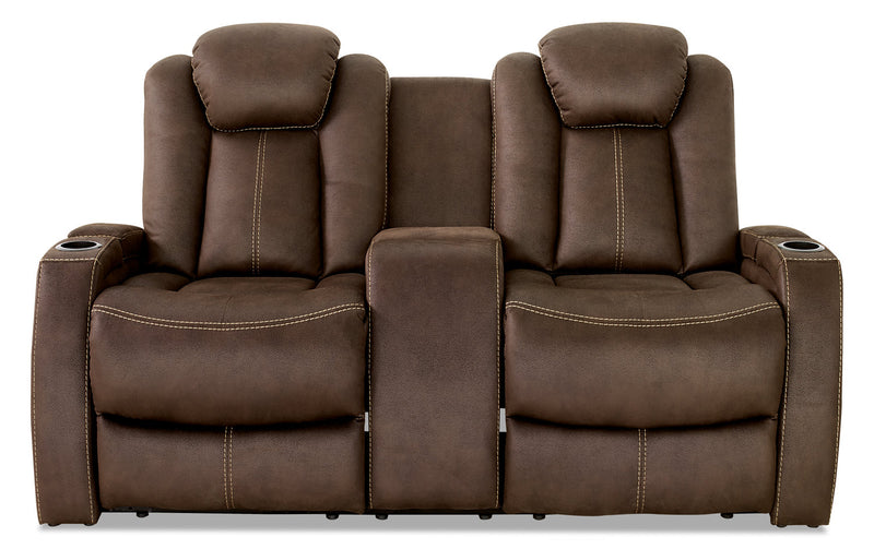 Ross Faux Suede Power Reclining Loveseat – Chocolate - Contemporary style Loveseat in Chocolate