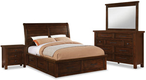 Sonoma 6pc Bedroom Set with Storage Bed, Dresser, Mirror & Nightstand, Mango Brown - Queen Size