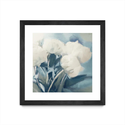"White Roses I" Matted and Framed Black 30x30 Wall Art