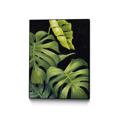 "Night Monsteras Ii" Canvas Framed Black 18x24 Wall Art