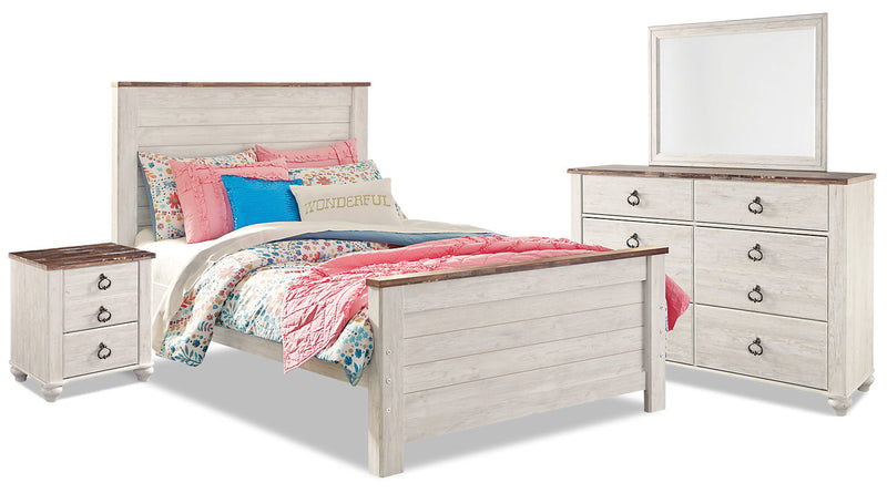 Willowton 6-Piece Full Bedroom Package - Country style Bedroom Package in White Engineered Wood and Laminate Veneers