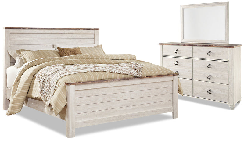 Willowton 5-Piece King Bedroom Package - Country style Bedroom Package in White Engineered Wood and Laminate Veneers