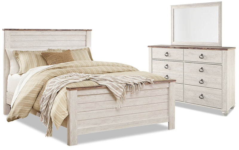 Willowton 5-Piece Queen Bedroom Package - Country style Bedroom Package in White Engineered Wood and Laminate Veneers