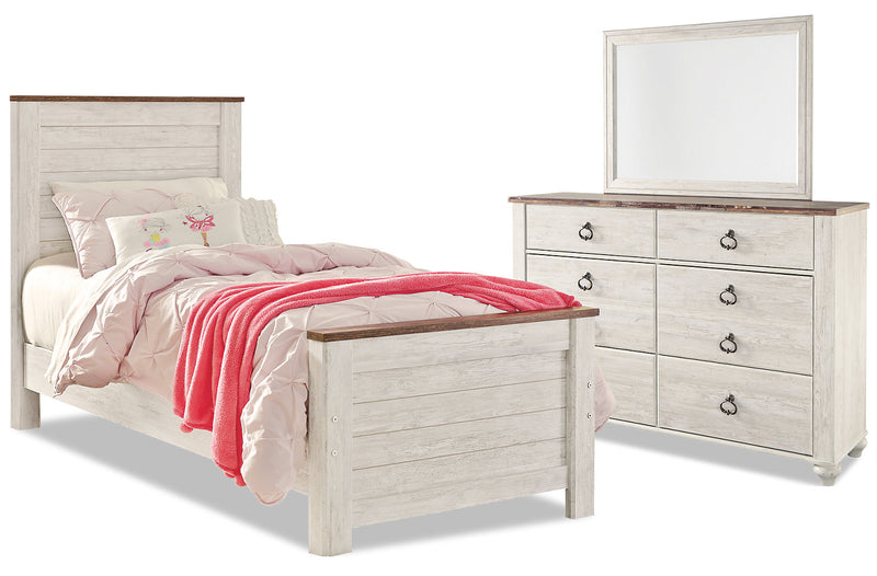 Willowton 5-Piece Twin Bedroom Package - Country style Bedroom Package in White Engineered Wood and Laminate Veneers