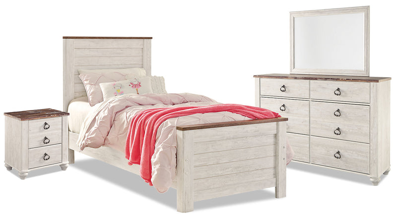 Willowton 6-Piece Twin Bedroom Package - Country style Bedroom Package in White Engineered Wood and Laminate Veneers