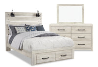 Abby 5pc Bedroom Set with Storage Bed, Dresser & Mirror, LED, USB, White - Queen Size 