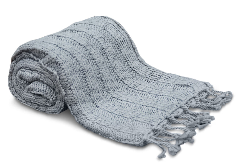 Knit Throw with Tassels – Grey - Grey Throw Blanket