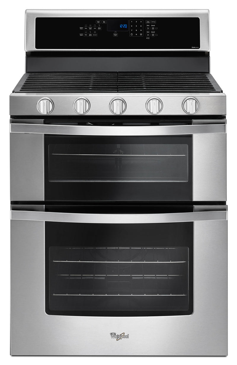 Whirlpool® 6.0 Cu. Ft. Gas Double Oven Range with EZ-2-Lift™ Hinged Grates - Gas Range in Stainless Steel/Black