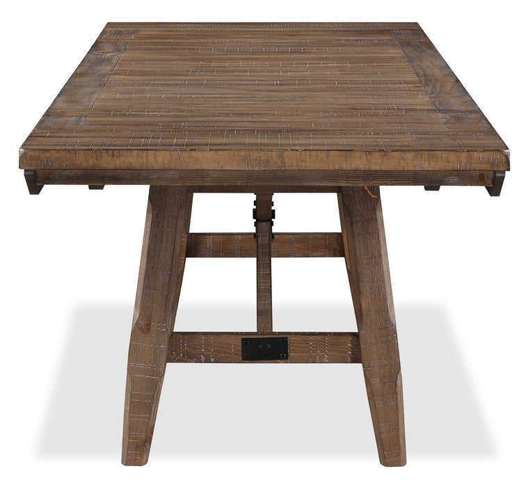Cedar 6pc Dining Set with Table, Bench & 4 Chairs, Pine Wood, Trestle-Base, 72.07\"W - Brown