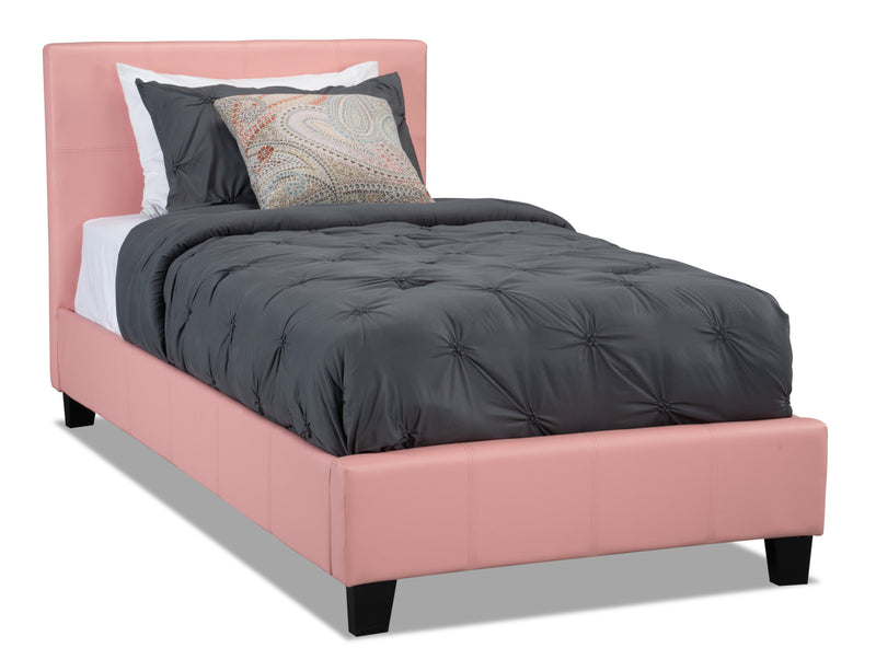 Chase Twin Bed – Pink - Contemporary style Bed in Pink Pine Solids and Faux Leather