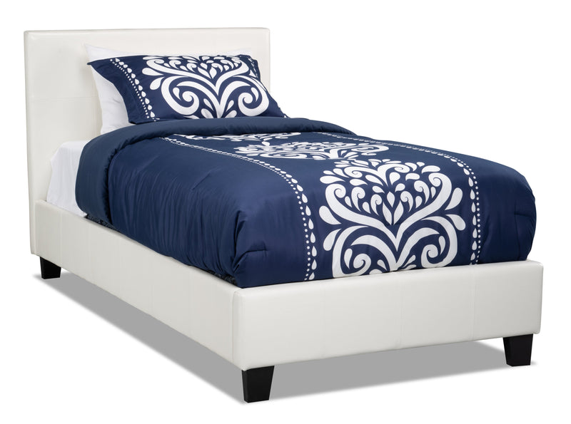 Chase Twin Bed – White - Contemporary style Bed in White Pine Solids and Faux Leather