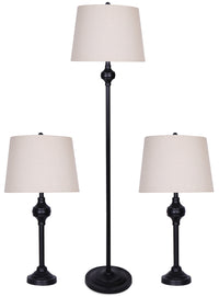 Ciara Traditional Matte Black 3-Piece Set, Floor and Two Table Lamps