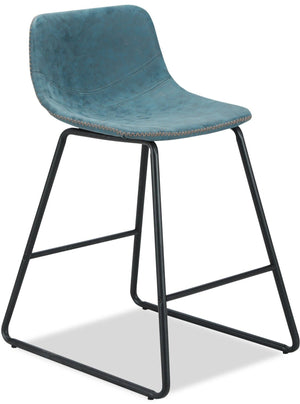 Coty Counter-Height Stool with Vegan Leather Fabric, Metal - Blue