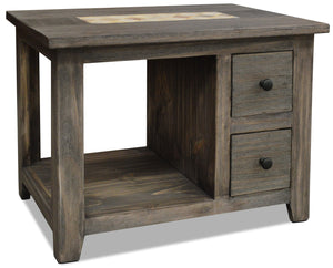 Santa Fe Rusticos Solid Pine End Table with Marble Inset – Grey