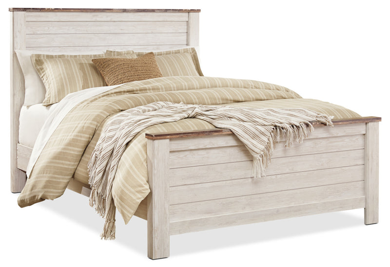 Willowton Queen Bed - Country style Bed in White Engineered Wood and Laminate Veneers