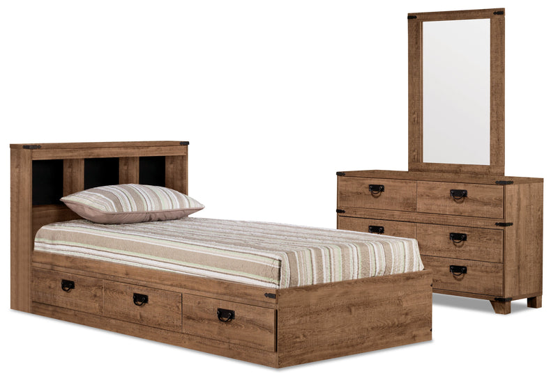 Driftwood 4-Piece Mates Bedroom Package - Country style Bedroom Package in Light Wood Engineered Wood and Laminate Veneers