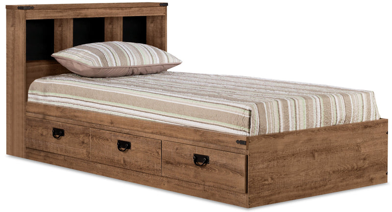 Driftwood Mates Full Platform Bed with Headboard - Rustic style Bed in Light Wood Engineered Wood and Laminate Veneers