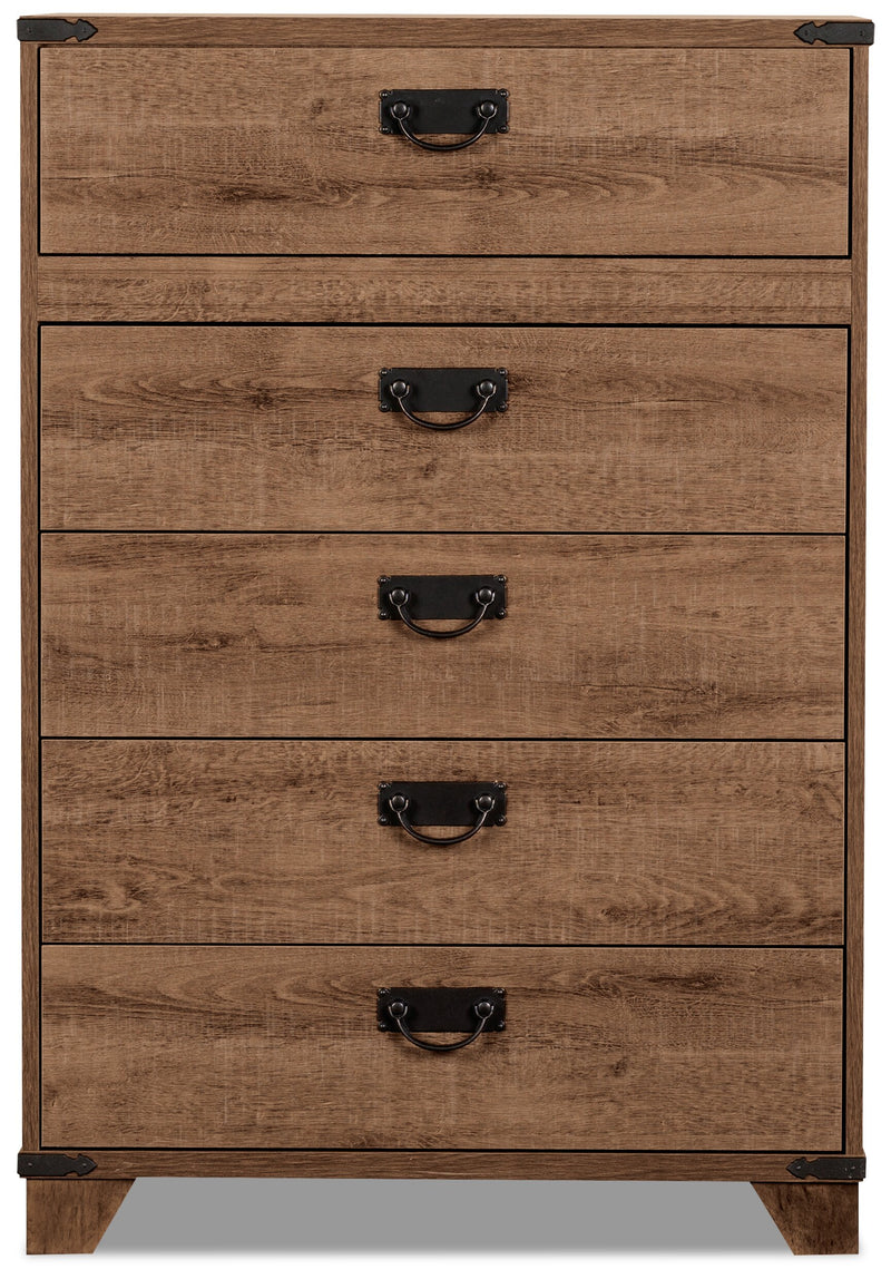 Driftwood 5-Drawer Chest - Rustic style Chest in Light Wood Engineered Wood and Laminate Veneers
