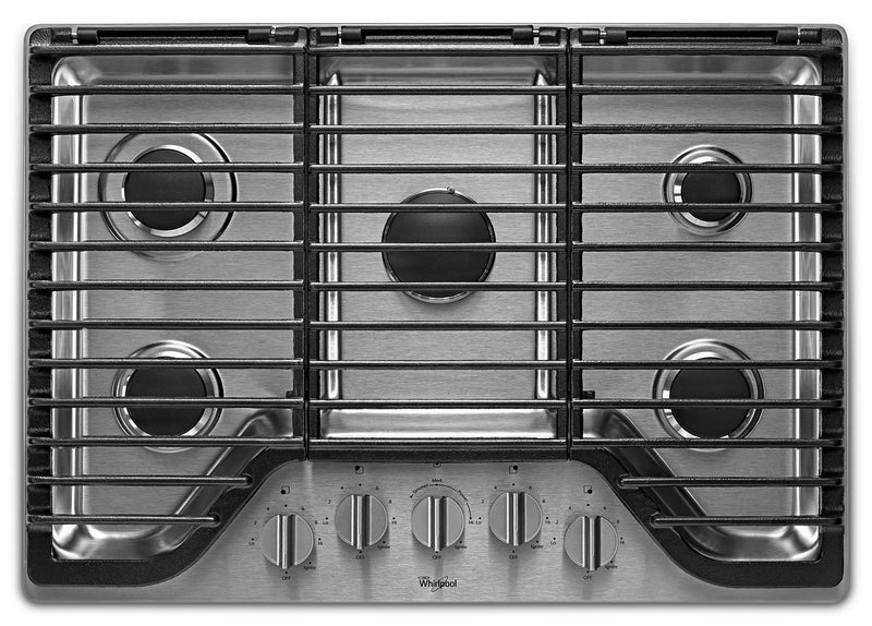 Whirlpool® 30-inch 5 Burner Gas Cooktop with EZ-2-Lift™ Hinged Cast-Iron Grates - WCG97US0HS - Gas Cooktop in Stainless Steel