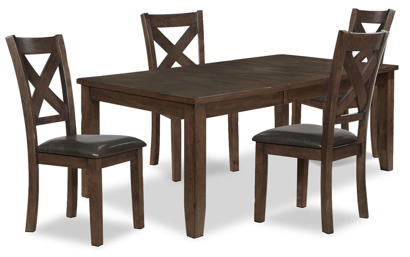 Talia 5-Piece Dining Package - Contemporary style Dining Room Set in Brown Rubberwood Solids and Mango Veneers