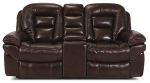 Leo Genuine Leather Power Reclining Loveseat - Walnut