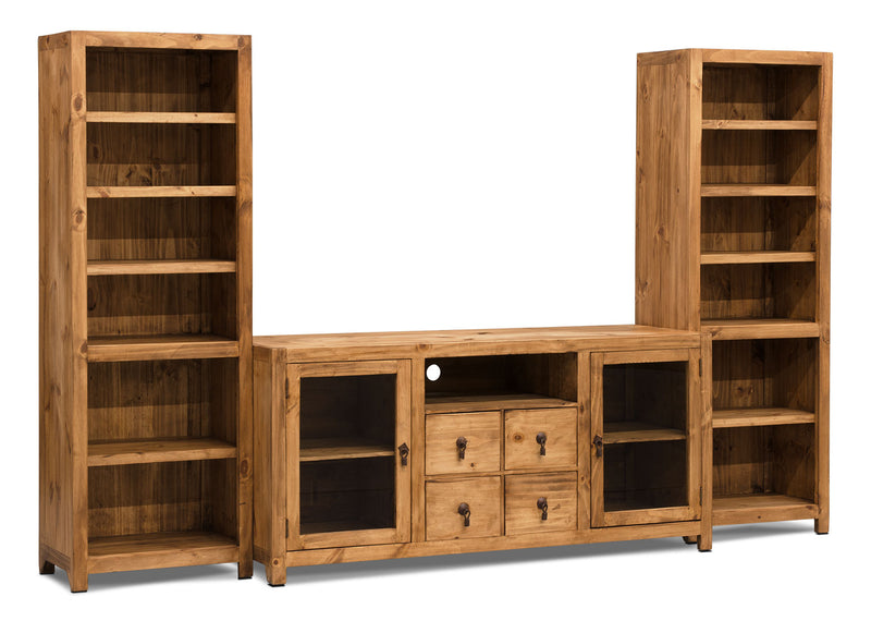 Santa Fe Rusticos 3-Piece Solid Pine Entertainment Centre with 59” TV Opening - Rustic style Wall Unit in Pine