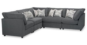 Evolve Linen-Look Fabric 5-Piece Modular Sectional with 3 Corner Chairs - Charcoal