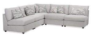 Evolve Linen-Look Fabric 5-Piece Modular Sectional with 4 Armless Chairs - Grey