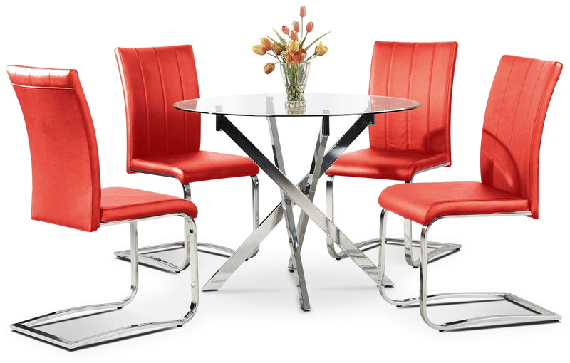 Tori 5-Piece Dining Package - Red - Modern style Dining Room Set in Red