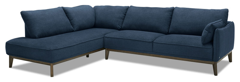 Gena 2-Piece Linen-Look Fabric Left-Facing Sectional - Midnight - Modern, Retro style Sectional in Dark Blue