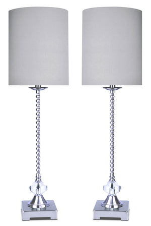 Polished Nickel with Crystal 2-Piece Table Lamp Set