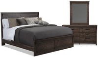 Grayson 5pc Bedroom Set with Bed, Dresser & Mirror, Made in Canada, Rustic, Dark Grey - King Size 