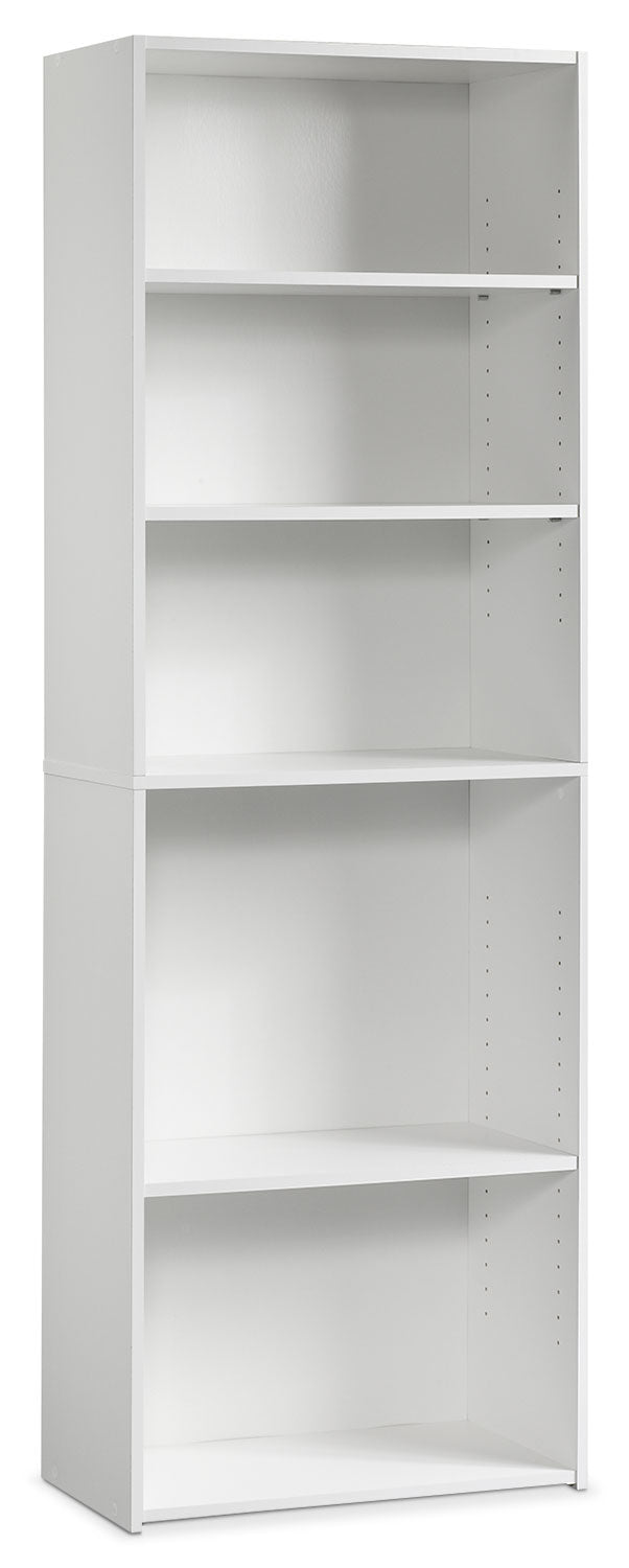Boston 5-Shelf Bookcase – White - Contemporary style Bookcase in White Wood